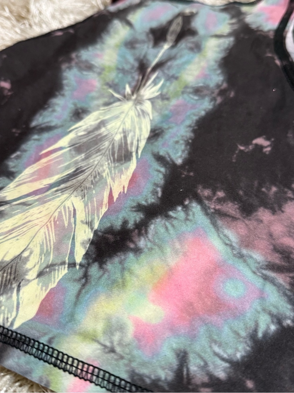 Teeki Tie Dye Crop Top Feather Graphic Yoga Tank Top XS/S - Picture 5 of 8